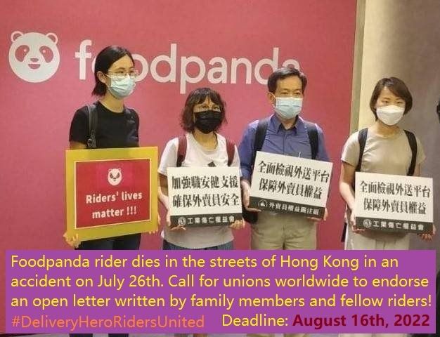 Support foodpanda riders in Hong Kong after deadly accident